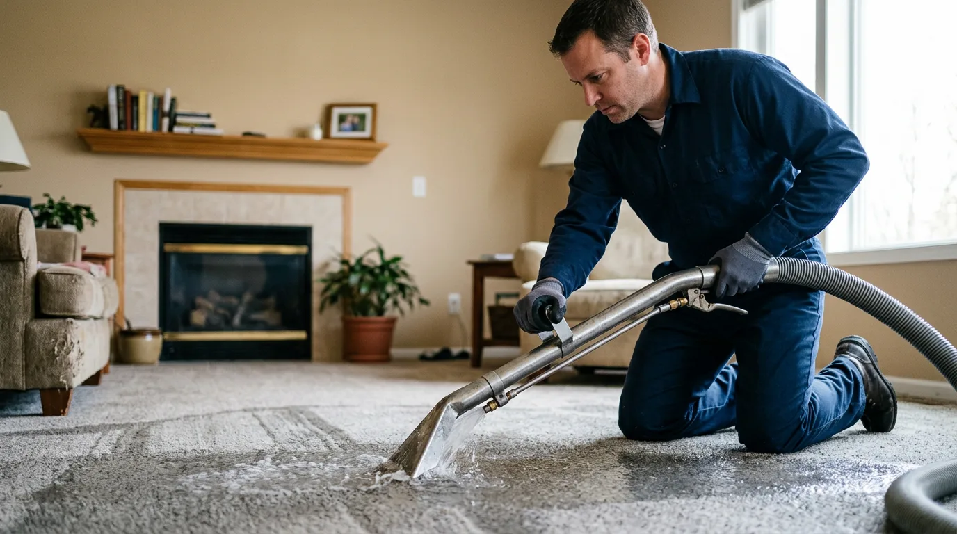 Water damage restoration technician working near Loogootee, IN